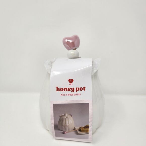 White Ceramic Honey Pot - Picture 1 of 2